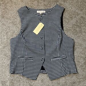 NWT Black & White Gingham Sleeveless Button Vest